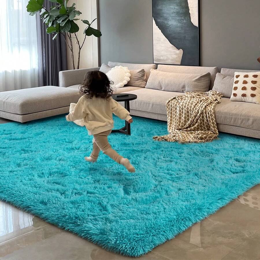 Available In A Variety Of Sizes And Colors Luxury Fluffy Area Rug Modern Shag Rugs For Bedroom Living Room, Super Soft And Comfy Carpet - Turquoise Blue - View 1