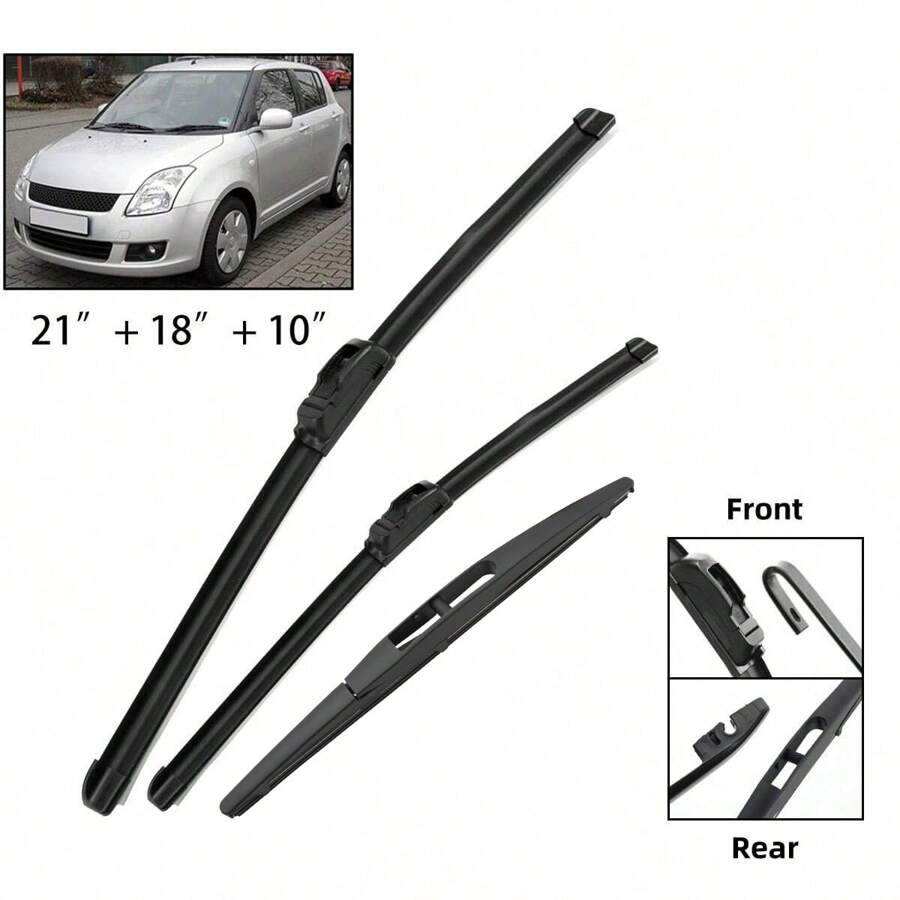 3pcs Front & Rear Car Wiper Blade Kit For Suzuki Swift Hatchback 2004-2010 Windshield Wiper 21"/18"/10" For Both Left And Right-Hand Drive Cars - Black - View 1