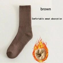 Sports Outdoor 6 Pairs Women's Mid-Calf Towel Bottom Socks, Cotton Sweat-Absorbent Anti-Odor Sports Socks, Non-Slip Pile Socks Suitable For All Seasons, Solid Color Towel Bottom Knee-High Socks For Wearing Outside