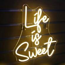 生活真甜螢光招牌,暖白色led螢光燈招牌,生活真甜螢光牆面裝飾,文字螢光牆面裝飾,usb供電,適用於臥室,派對,婚禮牆面照明裝飾 - 黃色 - 查看 2