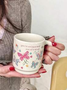 1 szt. Malowany ręcznie kolorowy ceramiczny kubek motyla, stylowy kubek do kawy z tęczowym motylem dopaminy, bardzo atrakcyjny kubek na wodę dla najlepszego przyjaciela, słodki kubek na mleko dla pary, odpowiedni do salonu, jadalni, biura, akademika z powrotem do szkoły