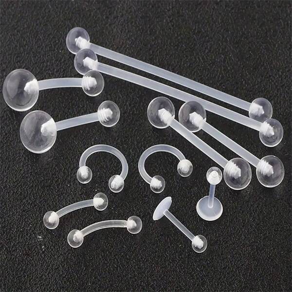 Set de 12 anillos para el ombligo, piercing de lengua, pendientes de labio, anillos de ceja y pendientes de nariz de acrílico transparente para que las mujeres disfruten de los piercings. El mejor regalo para cumpleaños, Navidad, aniversario, San Valentín, boda, ocasiones profesionales, fiestas de disfraces, Halloween, etc., mamá, madre, Día de la Madre, regalo