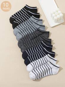 10 Pairs Thin, Comfortable & Breathable Striped Low-Cut Men's Socks For Summer - Multicolor - View 1