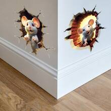 卡通3d老鼠洞牆貼紙,適用於客廳或臥室裝飾 - 彩色 - 查看 4