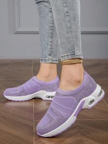 Scarpe Piatte Comode, Lucenti E Decorate Con Strass A Punta Tonda Per Donna, Adatte All'uso Esterno - Viola - Visualizzare 2
