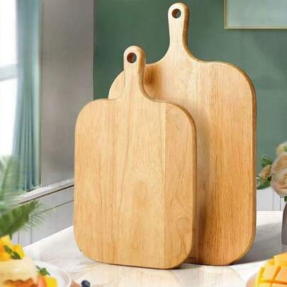 1pc Rubber Wood Cutting Board With Handle, Suitable For Meat, Cheese, Vegetables, Bread And Cooked Food, Perfect For All Kinds Of Holidays