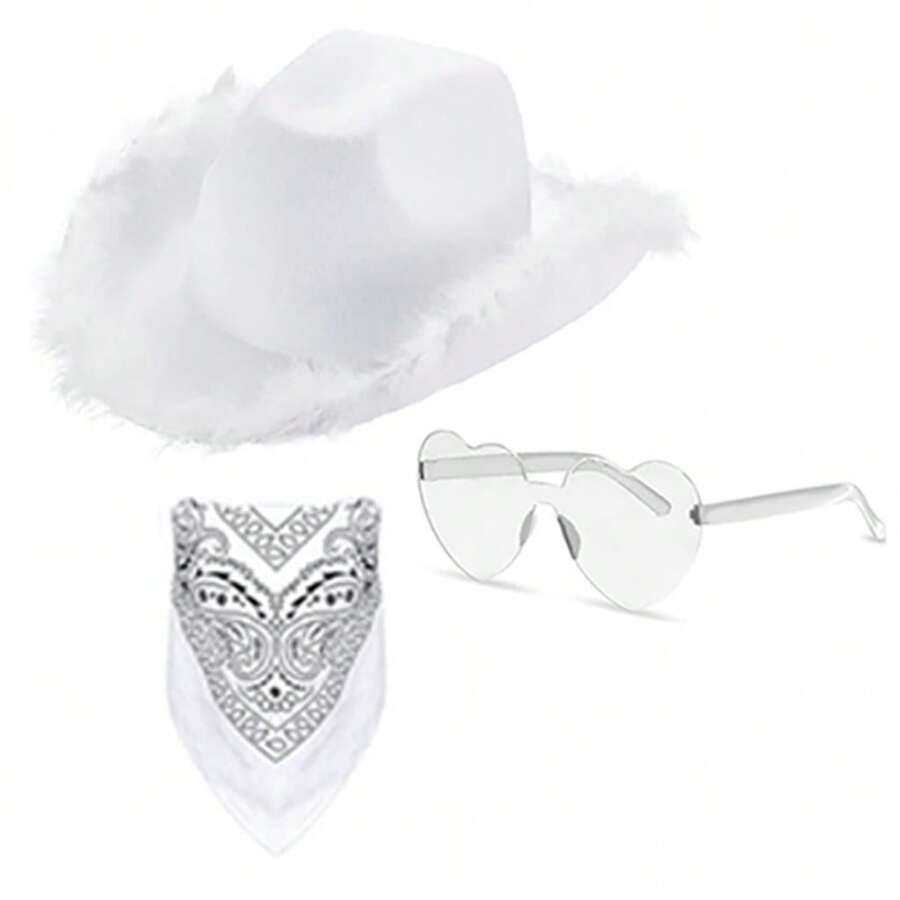 1pc Feathered Western Cowboy Hat Costume Party And Performance Prop - White - White - View 1