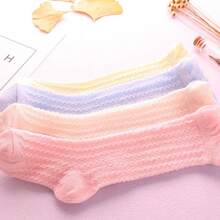 4 cặp/bộ Trẻ em Vớ , Mùa xuân/Mùa hè , Em bé Cao đến đầu gối Lưới Màu thuần Dài Vớ ống , Sơ sinh Đứa trẻ Vớ - Nhiều màu - Xem 2