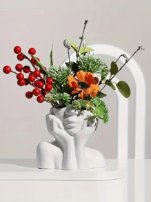 1 pieza Florero artístico con forma de cara de cerámica, decoración del hogar, florero, centro de mesa, decoración de mesa