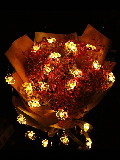 10ft 3D Bee Shaped LED String Lights, Warm White, Battery Powered, Suitable For Holiday Decoration, Home Decor, Party, Bouquet Lights, Christmas, Valentine's Day Gifts. Batteries Not Included.