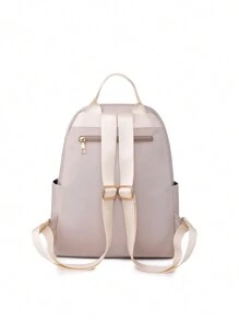 时尚简约风格大容量背包、书包、便携式、笔记本电脑隔层、大容量、适合少女、女大学生、学院、初中、高中、户外、旅行、郊游、小学、办公室、返校包、大背包、学校背包、返校包、防水、轻便、经典休闲、适合少女、女大学生、教师、非常适合返校、开学第一天、初中、高中 - 米色 - 查看 7