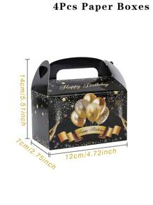 4pcs Đen Vàng Cầm tay Hộp Quà , Hình vuông Đáy Túi kẹo , Vui vẻ Sinh nhật Cầm tay Bánh ngọt Hộp Bánh Hộp , Cửa hàng bánh mì Bữa ăn nhẹ Cái túi , Ngày lễ Tiệc sinh nhật Quân nhu , Làm bánh Cửa hàng Quân nhu , Hộp Đóng gói - Nhiều màu - Xem 3