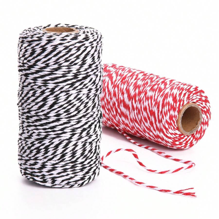 2 Rolls 200m Red And Black Wrapping Rope With 2mm Durable Twine For Gardening, Decoration, Cake And Pastry Box Binding, Handcraft And Gift Wrapping - Multicolor - View 1