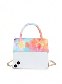 Fashionable Mini Allover Print Handbag Chain & Simple Flap Crossbody Bag - Multicolor - View 5
