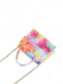 Fashionable Mini Allover Print Handbag Chain & Simple Flap Crossbody Bag - Multicolor - View 7