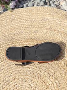 2024新款女士平底涼鞋,帶踝和圓頭,時尚大尺碼沙灘涼鞋 - 棕色 - 查看 3