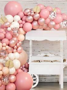 109 件粉红金五彩纸屑气球链套装和 2 件气球配件，装饰性气球拱门套件非常适合洗礼生日婚礼派对墙壁背景、家庭节日派对装饰用品、圣诞节 - 玫瑰金 - 查看 5