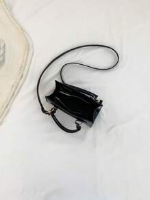 Bolso De Mano Con Textura Vintage De Color Sólido De Estilo Moderno - Negro - Ver 5
