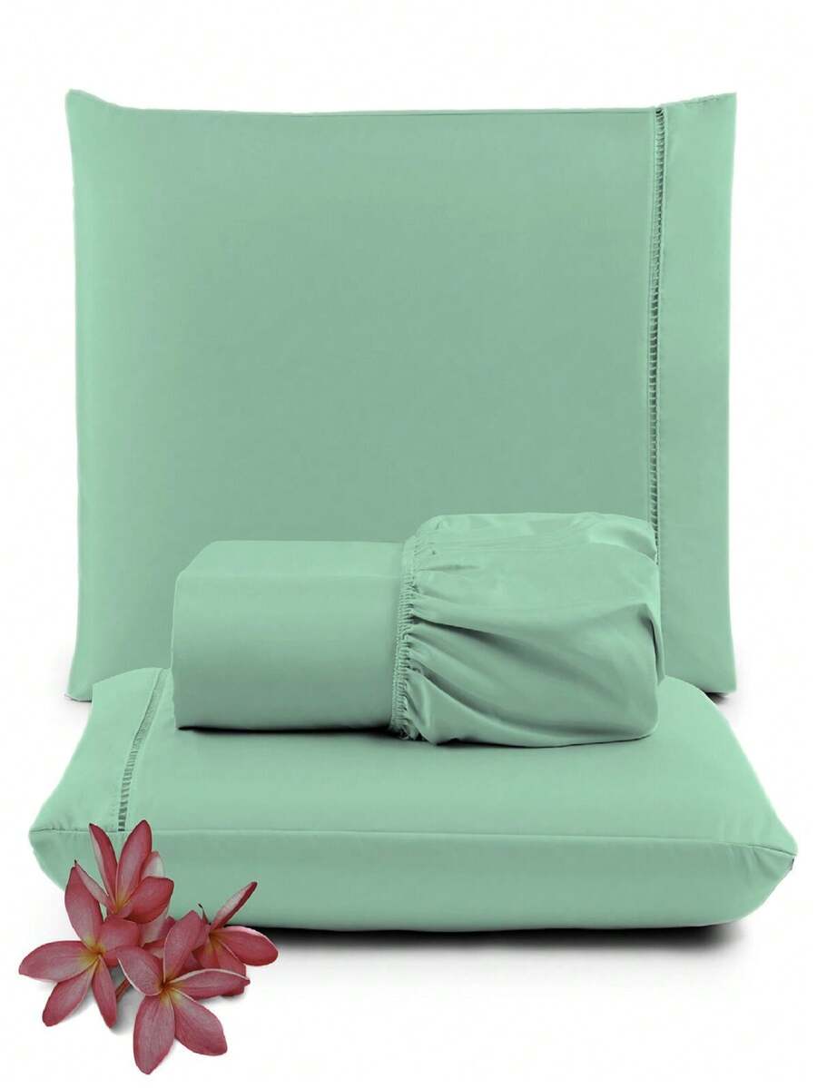 Double Bed Sheet Set 400 Thread Count 2 Pieces Super Soft Stick Stitch - 綠色 - 查看 1