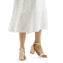 Women 2.25 In Chunky Low Heels Open Toe Block Heeled Dress Ankle Strap Pump Wedding Sandals - 卡其色 - 查看 6