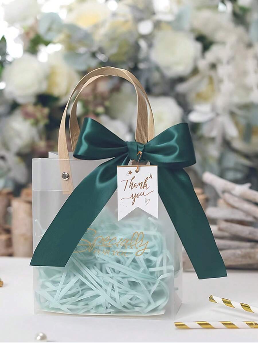 1/5/10 件优质礼品袋，厚磨砂手提包，配丝带和感谢卡，薰衣草图案，圣诞节 - 綠色 - 查看 1