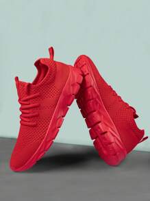 Men's Comfortable Footwear Trainers Mesh Breathable Sneakers Outdoor Walking Shoes Fashion Casual Shoes Non Slip Flat Sports Shoes Red