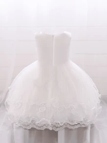 Fustă bufantă din tul și satin, culoare uni, cu fundă, rochie elegantă potrivită pentru petrecerea de ziua de naștere, fără bentiță