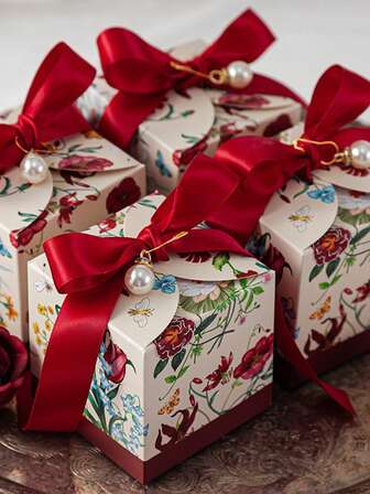 5pcs Gift Candy Box Advanced Niche Hand-Painted Floral Series Wedding Birthday Festival Party Sweet Bag, Wedding Candy Box Gift Box Favors