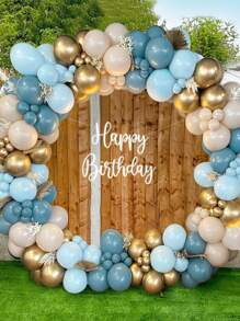 152 件蓝金色气球链套装，生日婚礼派对背景装饰气球拱门套装，圣诞节 - 藍金色 - 查看 2