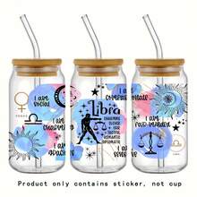 1pc Uv Dtf 過渡藍色星座符號12星座星空星系設計貼紙9.5英寸*4.3英寸適用於16盎司利貝t杯,天秤座diy套件過渡貼紙圖案玻璃杯水貼。玻璃貼紙防紫外線和耐高溫,具有立體感和實心感,安裝方便,尺寸為11x24cm(4.3in X 9.4in),產品不包括杯子 - 銅色 - 查看 1