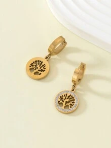 1 đôi 24K MẠ Hình học Yếu tố Đời sống Cây hình Kim cương Dát Nhỏ bé Dangle Hoa tai Thích hợp Đối với Mặc hàng ngày Và Lễ hội - Bông tai cây sự sống - Xem 2