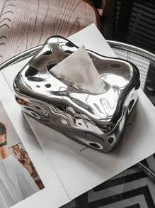 1 件高档陶瓷冰川纸巾盒，适用于客厅、办公室、卧室、浴室纸巾收纳装饰、家居用品、桌子、家居装饰、家居整理和收纳、房间装饰卧室、厨房配件、厨房工具、收纳盒厨房、旅行、节日、餐巾架、节日家庭聚会、适用于家庭厨房卧室客厅餐厅、家居装饰配件、装饰盒、女性婚礼礼物、夏季旅行节日必备品 - 銀色 - 查看 4