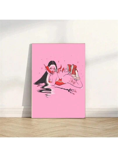 قطعة واحدة من ملصق إبداعي لفتاة شيطانية تقوم بإجراء مكالمة هاتفية، فن حائطي، ديكور حائط، طباعة قماشية، ملصق إبداعي، فن قماشي، ملصق مضحك، جمالية وردية، طباعة على طراز الحد الأدنى الحديث، ديكور غرفة المعيشة والغرفة، ديكور المنزل، هدية مثالية، غير مؤطرة | مقاس: 50*70 سم (20*28 بوصة)