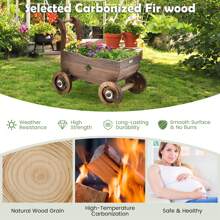 Decorative Wagon Cart Plant Flower Pot Stand Wooden Raised Garden Planter Box