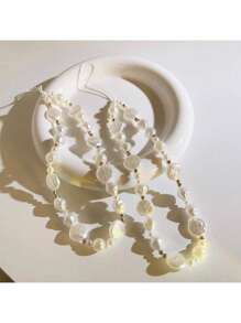 Vintage Style Faux Pearl Beaded Chain Compatible With Mobile Phone Case Diy Hand Strap Anti-Lost Anti-Drop Phone Accessory Ccd Camera Lanyard Portable Wristband, Compatible With IPhone, , , Etc. - White - View 3