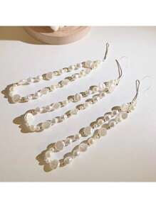 Vintage Style Faux Pearl Beaded Chain Compatible With Mobile Phone Case Diy Hand Strap Anti-Lost Anti-Drop Phone Accessory Ccd Camera Lanyard Portable Wristband, Compatible With IPhone, , , Etc. - White - View 1