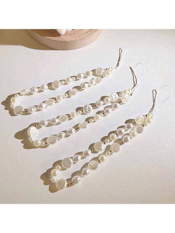 Vintage Style Faux Pearl Beaded Chain Compatible With Mobile Phone Case Diy Hand Strap Anti-Lost Anti-Drop Phone Accessory Ccd Camera Lanyard Portable Wristband, Compatible With IPhone, , , Etc.