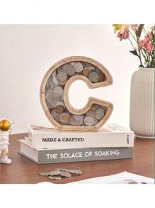 1pc Transparent English Alphabet Money Box Savings Jar, 26pcs/Set Wooden English Alphabet Money Bank Decorative Item - Blue - View 10