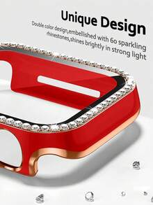 1 件女式双色闪亮单排水钻保护表壳，防震、防刮、防尘，纳米镀层 PC 框架，带硬化钢化玻璃屏幕保护膜，兼容 Apple Watch 40/44/41/45/49mm 系列、Ultra2/Ultra/9/8/7/6/Se/5/4 - 紅間玫瑰金 - 查看 3