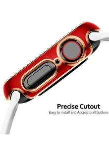 1 件女式双色闪亮单排水钻保护表壳，防震、防刮、防尘，纳米镀层 PC 框架，带硬化钢化玻璃屏幕保护膜，兼容 Apple Watch 40/44/41/45/49mm 系列、Ultra2/Ultra/9/8/7/6/Se/5/4 - 紅間玫瑰金 - 查看 4