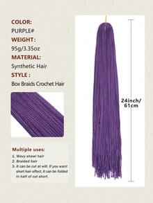 Long Micro 3X Pre-Looped Synthetic Purple Zizi Braids 1 Pack/Lot 24 Inch Thin Small Box Braid Crochet Twisted Hair Synthetic Braiding Hair Extension - Purple - View 3
