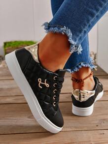 Vita sneakers, sportskor med mjuk sula, mångsidiga vardagsskor, studentskor, unika personliga platta skor för kvinnor, lämpliga för vår, sommar, höst - Svart - Visa 5