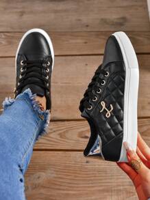 Vita sneakers, sportskor med mjuk sula, mångsidiga vardagsskor, studentskor, unika personliga platta skor för kvinnor, lämpliga för vår, sommar, höst - Svart - Visa 6