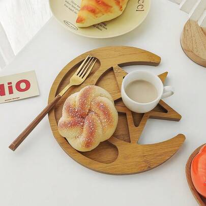 1入組伊德哈節穆木製托盤，穆月亮和星星盤子，節日派對甜點展示架，齋戒克林森托盤，桌面中心裝飾