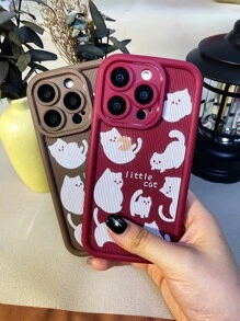 Koolife Wavy Thickened Shockproof Soft Phone Case, Compatible With Apple Iphone 12/12 Pro/12 Pro Max/13/13 Pro/13 Pro Max/14/14 Pro/14 Plus/14 Pro Max/15/15 Pro/15 Plus/15 Pro Max, Striped Tpu Protective Cover, Cartoon Cats Pattern (Four Colors Available) - WL0078#Q Version Kitten Burgundy - View 6