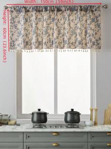 Bubaba 1pc Floral Linen Print Retro Blackout Curtain, Boho Farmhouse Style With Rod Pocket & Tassels, Suitable For Living Room, Bedroom, Bay Window, Dining Room, Kitchen, Holiday Decor, All Season - Beige - View 11