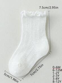 3pairs White Unisex Soft Breathable Solid Color Simple Style Sports Socks For Babies (0-12m) And Kids (1-2-3-4-5-12y)
