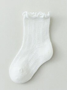 3pairs White Unisex Soft Breathable Solid Color Simple Style Sports Socks For Babies (0-12m) And Kids (1-2-3-4-5-12y)