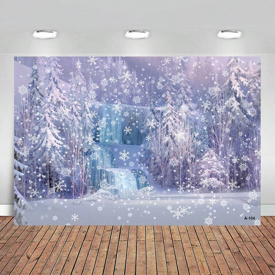 冬季森林雪地聖誕背景,松樹山自然風景,聖誕樹寶寶肖像攝影背景布,照片棚 - 黃色 - 查看 1
