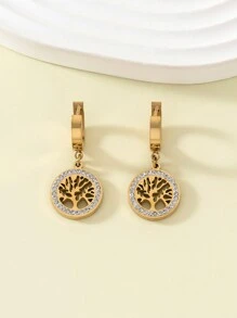 1 đôi 24K MẠ Hình học Yếu tố Đời sống Cây hình Kim cương Dát Nhỏ bé Dangle Hoa tai Thích hợp Đối với Mặc hàng ngày Và Lễ hội - Bông tai cây sự sống - Xem 13